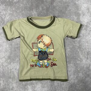 Vintage Kids Green Born to Love the Sea Ringer Graphic T-Shirt 2T Pocket Coastal